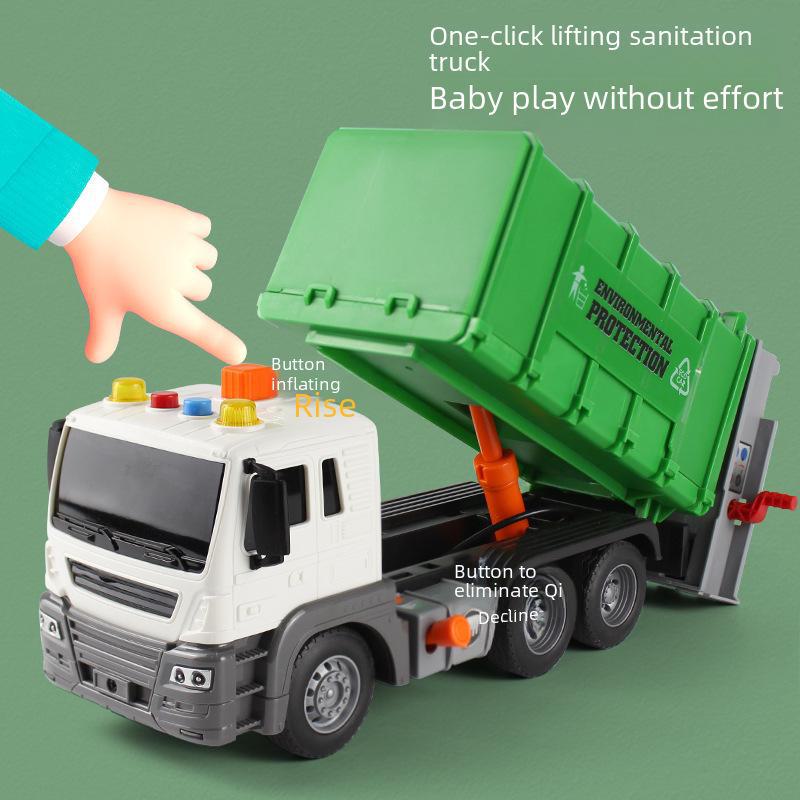 Inertial Garbage Truck Toy with Inflatable Lift and Sorting Bins - Kids' Sanitation and Sweeping Simulation