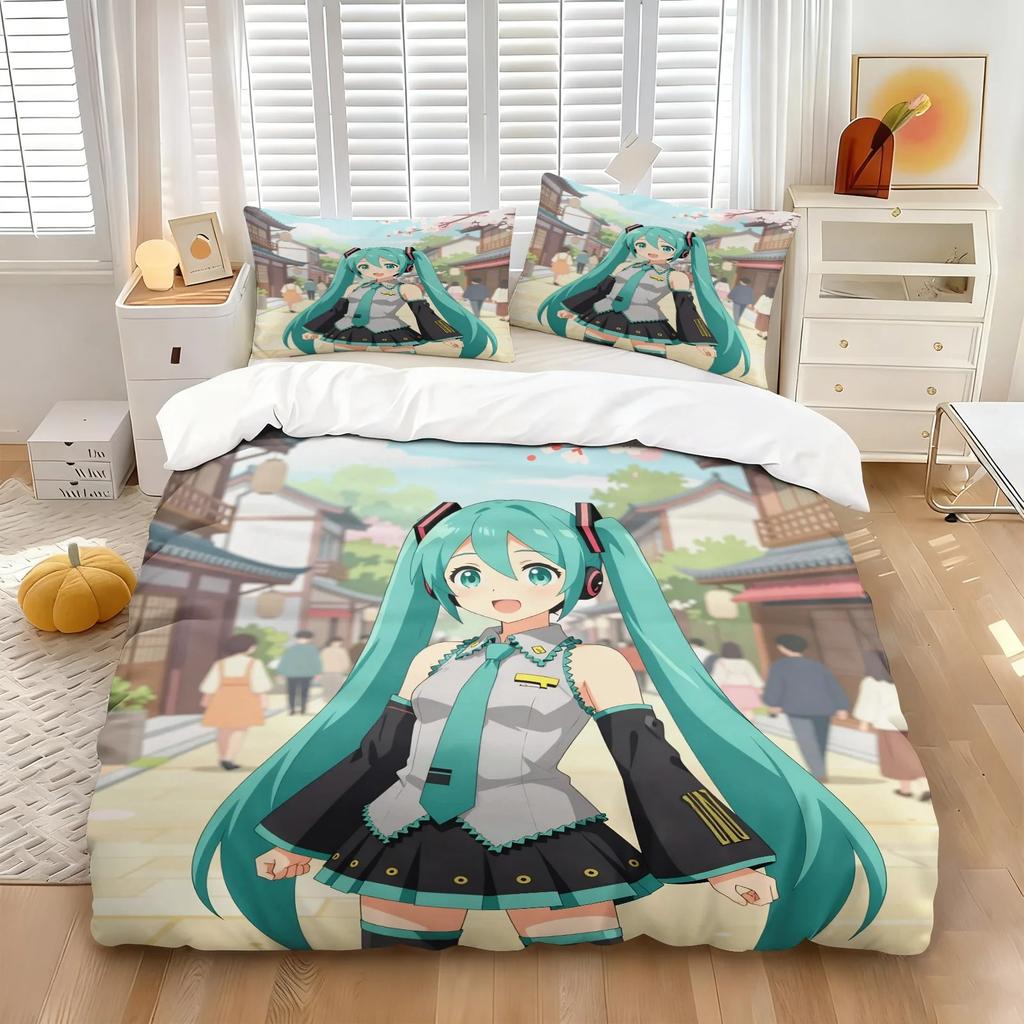 3D Print Japanese Cartoon Kawaii H-Hatsune M-Miku Bedding Set 2/3piece Duvet Cover Pillowcase for Teen Girls Room Decor Gifts