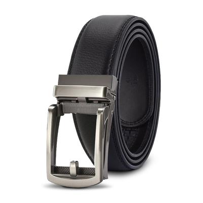 Men's Belt, No Holes, Ratchet Type, Infinitely Adjustable, Auto-Lock, Business Suit Belt, Gentleman's, High-Quality Leather, 35mm Width (Black)