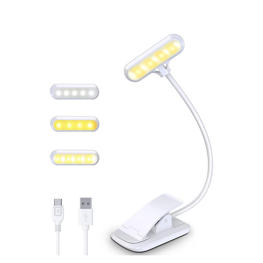 Compact USB-Rechargeable Clip-On Desk Lamp: 9-LED Eye Protection with Three-Color Display for Students
