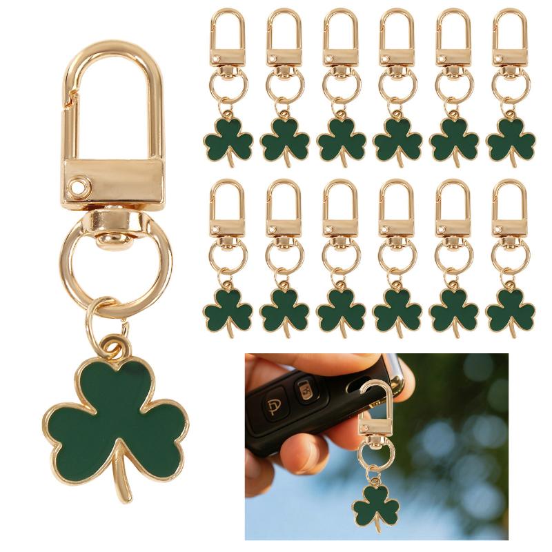 5/10Pcs Alloy Green Clover Leaf Shaped Keychain Minimalist Style Bag Charm Used For Diy Jewelry Accessories Holiday Gifts