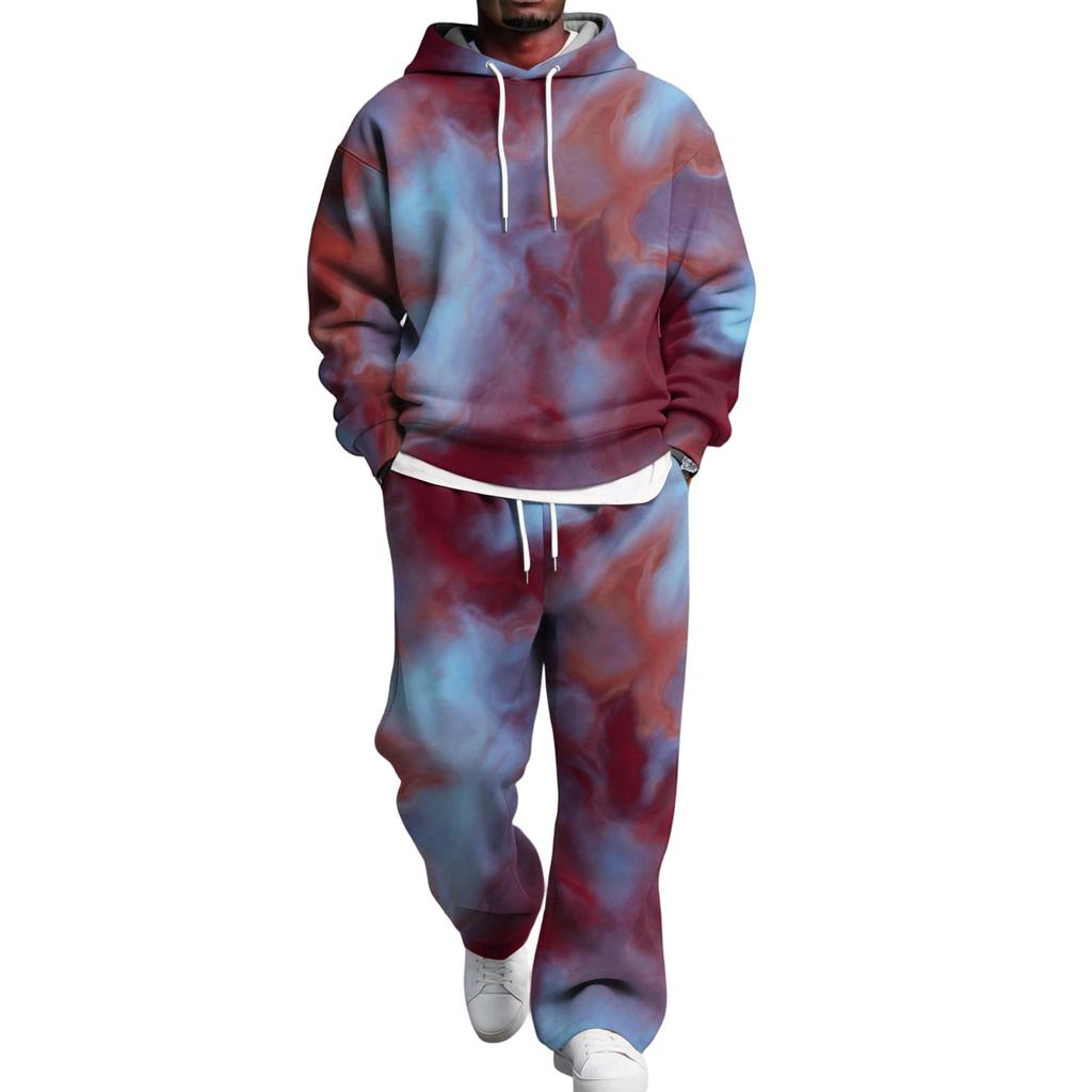Men's Hoodie and Sweatpants Set with Elastic Waist, Casual Two Piece Outfit