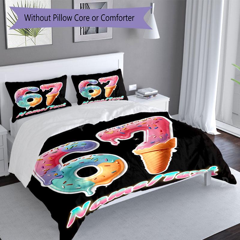 3PC Custom Name Ice Cream Celebration Bedding Set Printed Bedding Set Duvet Cover Closure Includes 1 Duvet Cover & 123 Pillowcases for Bedroom