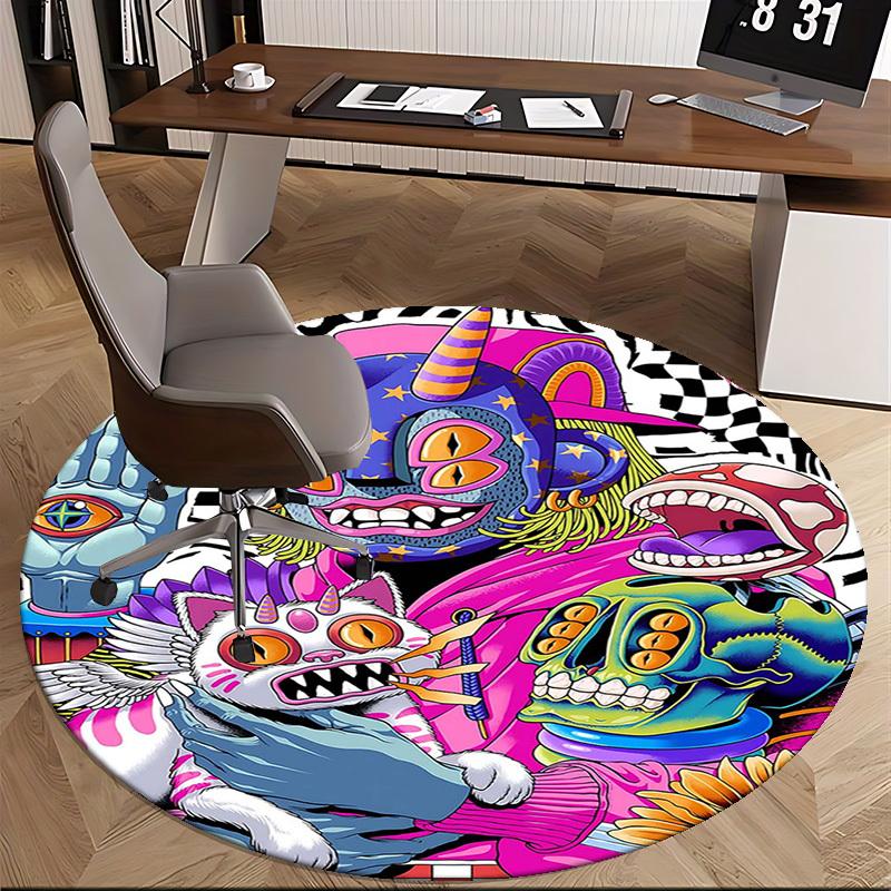 1pc Anime Cartoon Design Round Carpet  Office Chair Mat, AntiSlip Rug for Home Decor, Living Room, Bedroom
