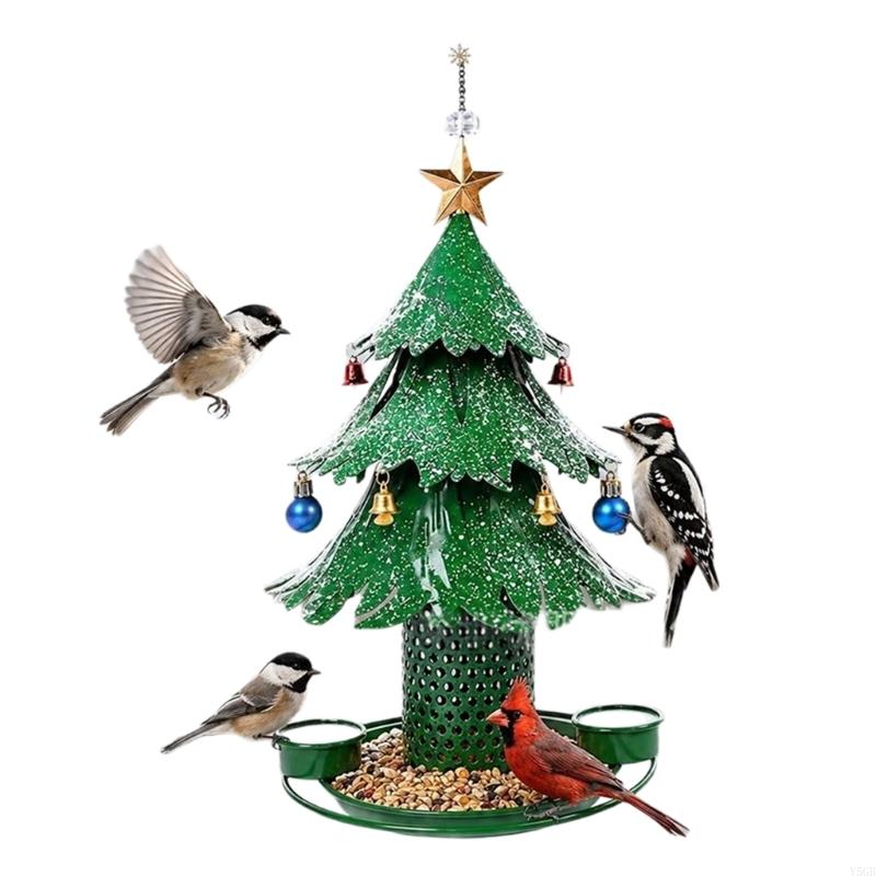 Winter Outdoor Songbird Dining Station for Garden Display, Christmas Tree Form Hanging Accent for Porch and Yard Placement Y5GB