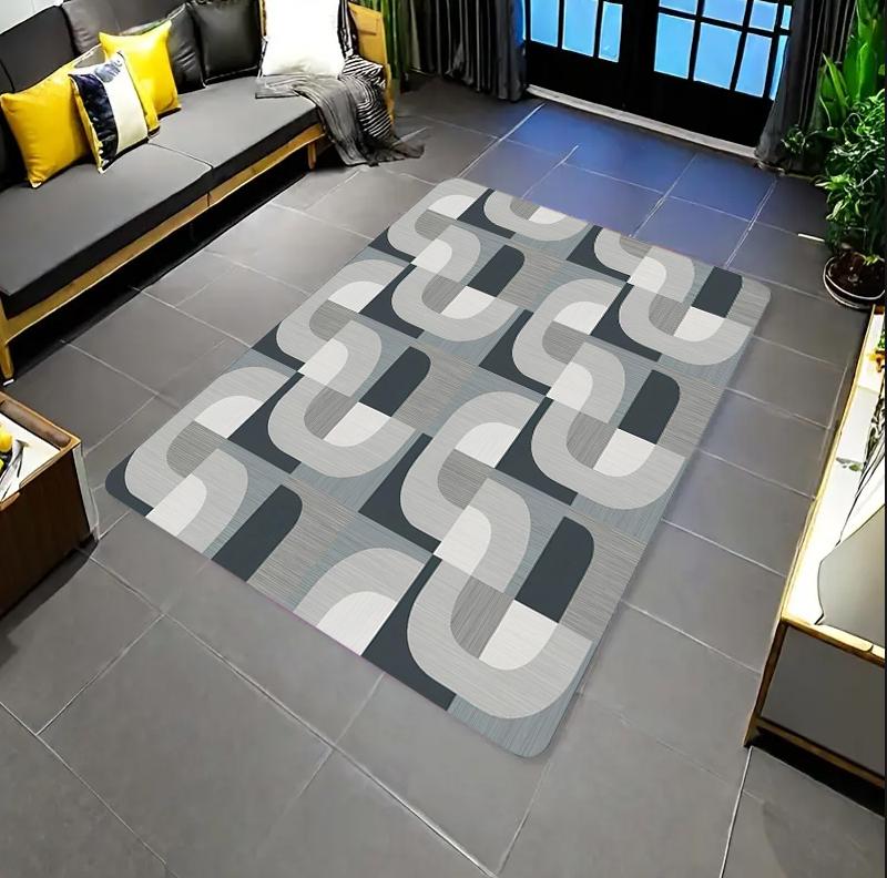 

Modern Geometric Checkered Area Rug Muted Blue Brown Abstract Print NonSlip Floor Mat for Living Room Bedroom Minimalist Decor 40X60CM