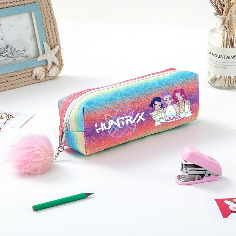 Demon Hunter Squad Rainbow Glitter Pencil Case - Shiny Student Stationery Organizer