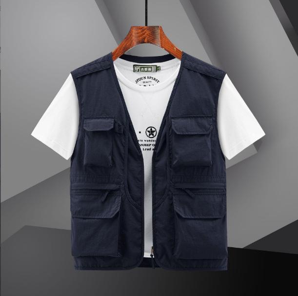 Men's Quick-Drying Multi-Pocket Vest for Outdoor, Plus Size, V-Neck, Perfect for Spring, Autumn, and Fishing