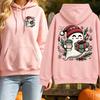 Cute Ghost Coffee Christmas Sweatshirt Santa Hat Gift Graphic Pullover Spooky Xmas Casual Loose Tops Men Hoodies Women