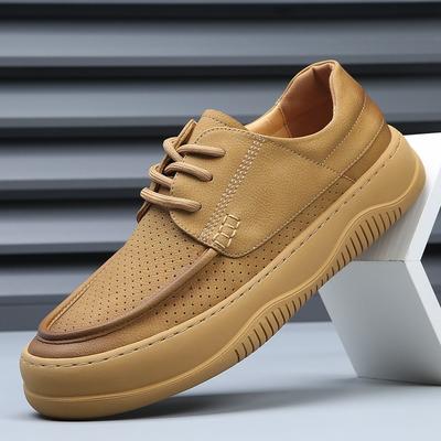 Spring and Summer New Men's Shoes Breathable Retro Hollow Leather Shoes Men's Trend Versatile Hole Casual Shoes