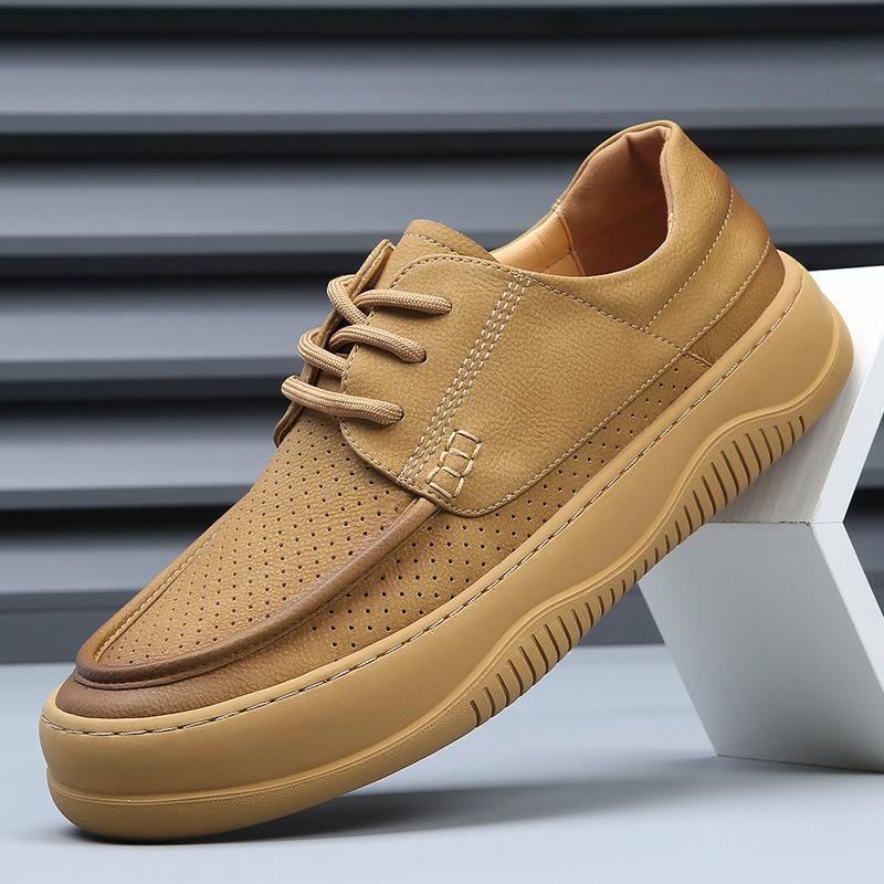 Spring and summer new men's shoes breathable retro hollow leather shoes men's trend versatile hole casual shoes