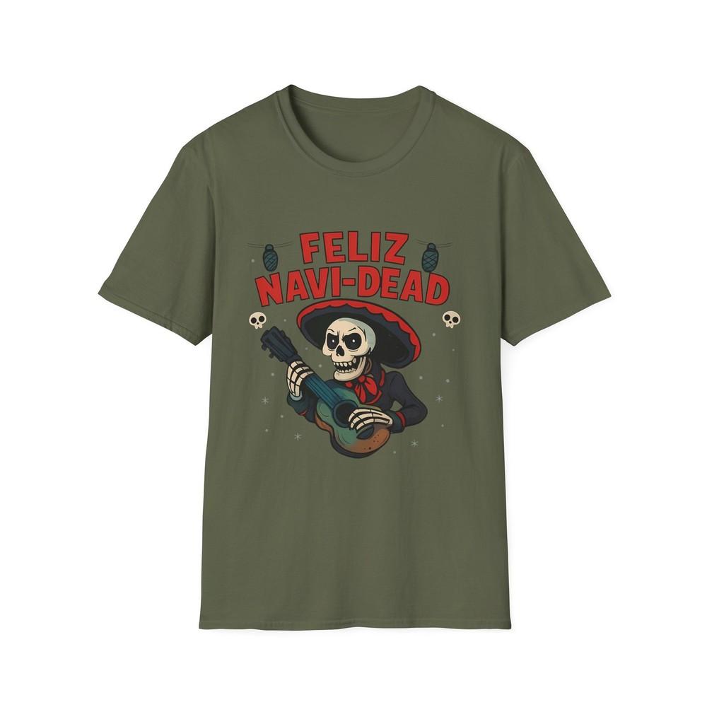 

Unisex Softstyle T-Shirt Skeleton Guitar Sombrero Funny Spooky Christmas L