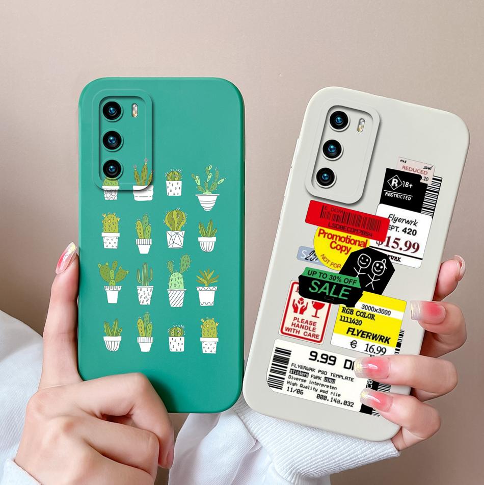 For Huawei P40 Pro Case Cute Cat Soft Liquid Silicone Full Coverage Anti Drop Bumper For HuaweiP40 P 40 P40Pro Candy Funda Shell