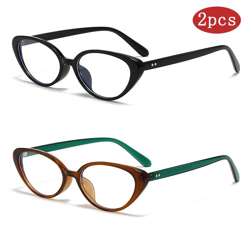 2pcs Vintage Cat Eye Glasses Women Anti Blue Light Eyewear Stylish Unisex Frame Trendy Brand
