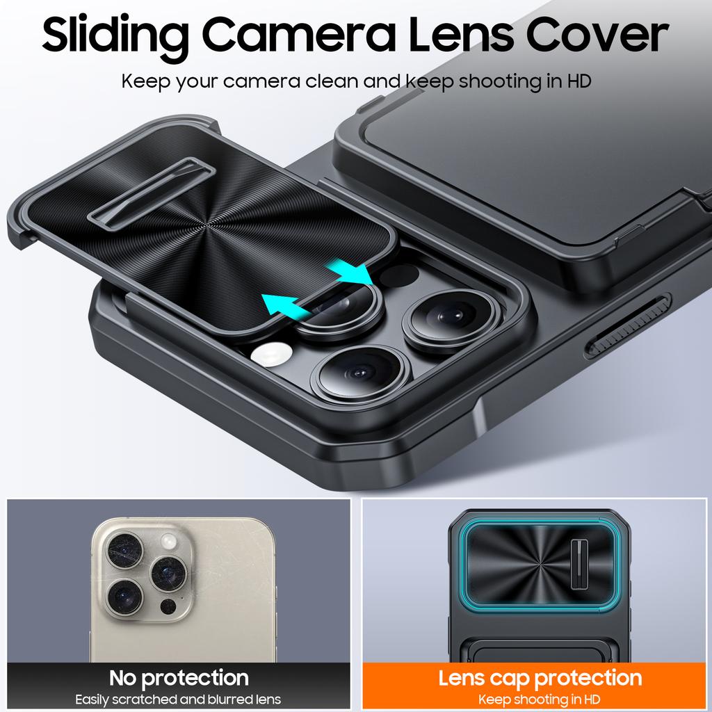 RFID Wallet Case with Card Holder and Sliding Camera Cover for iPhone 14 Pro-Black