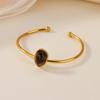 Gold-plated Oval Stone Bracelet Stainless Steel Cuff Bracelet Vintage Open Bangle  Women Jewelry