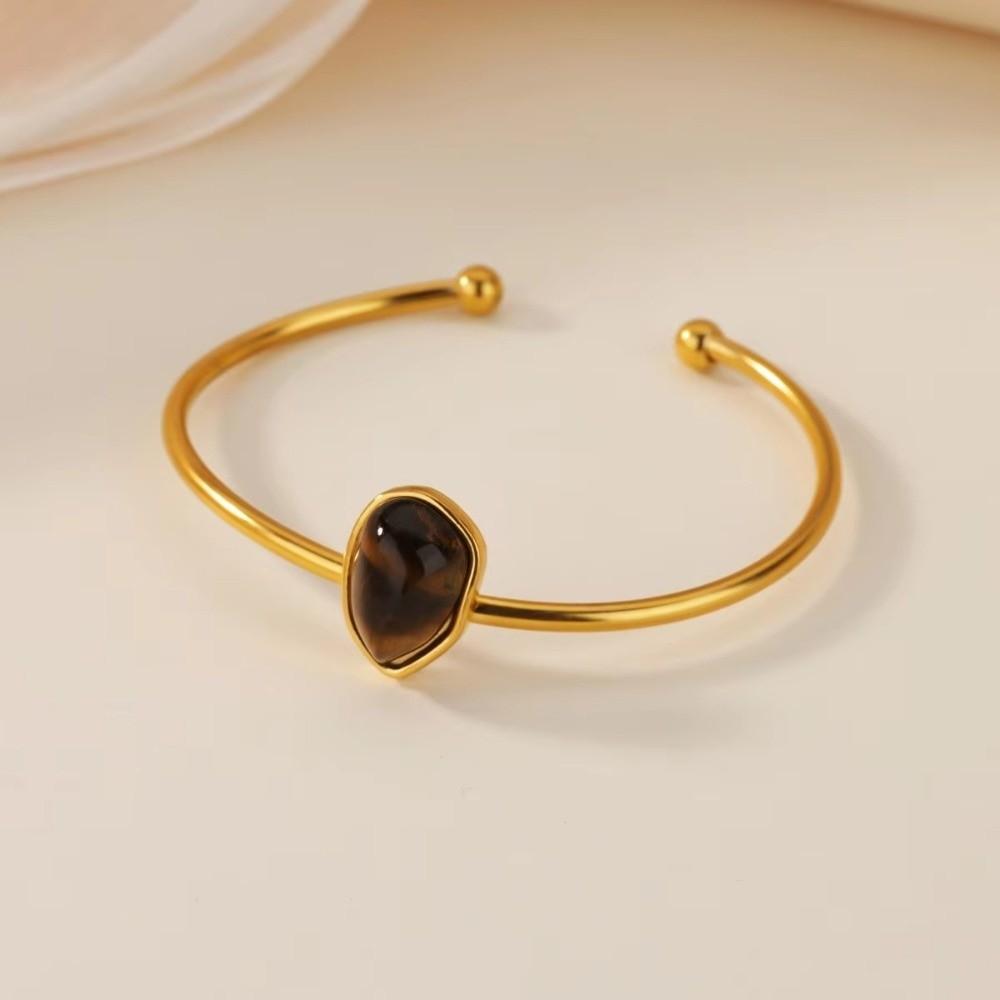 Gold-plated Oval Stone Bracelet Stainless Steel Cuff Bracelet Vintage Open Bangle  Women Jewelry