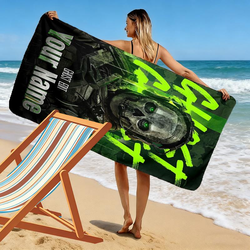 Name Custom Duty Call Ghost Print Beach Towel, Large Soft Quick Dry Towel for Beach Camping Swimming