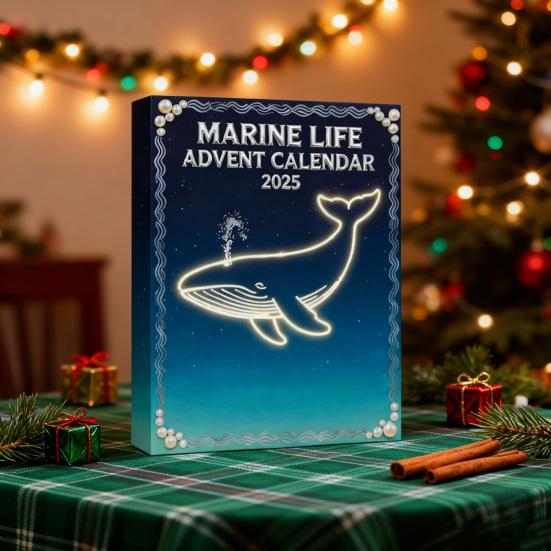 Ocean Life Advent Calendar 2025 24 Days Acrylic Underwater Themed Ornaments Christmas Countdown Box for Entertainment Parties