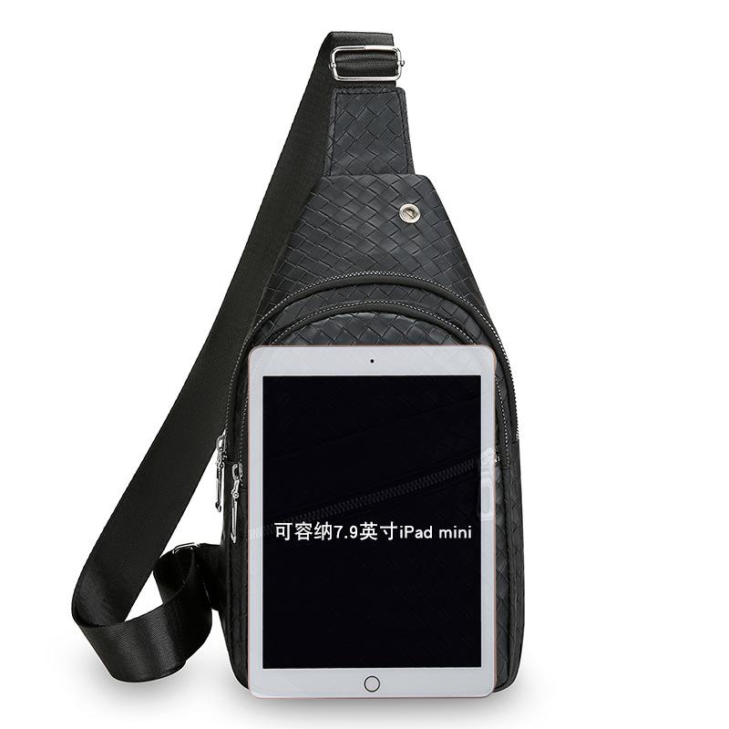 Men's Chest Bag New Woven Pattern PU Leather Chest Bag Men's Outdoor Leisure Sports Chest Crossbody Bag