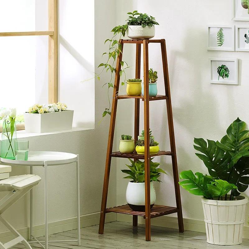 Tall Bamboo Plant Stand  Flower Pot Display Rack Outdoor Plant Shelf Organizer Adjustable Height Plant Shelf