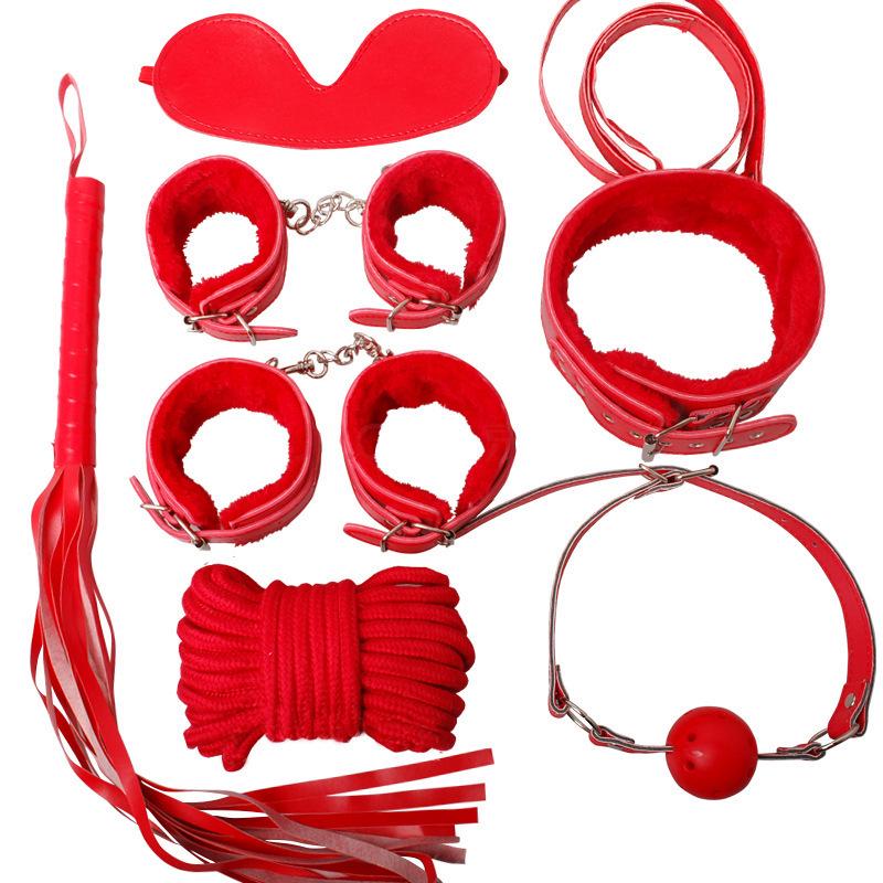 7-Piece Plush Leather Bondage Set for Couples' Flirting