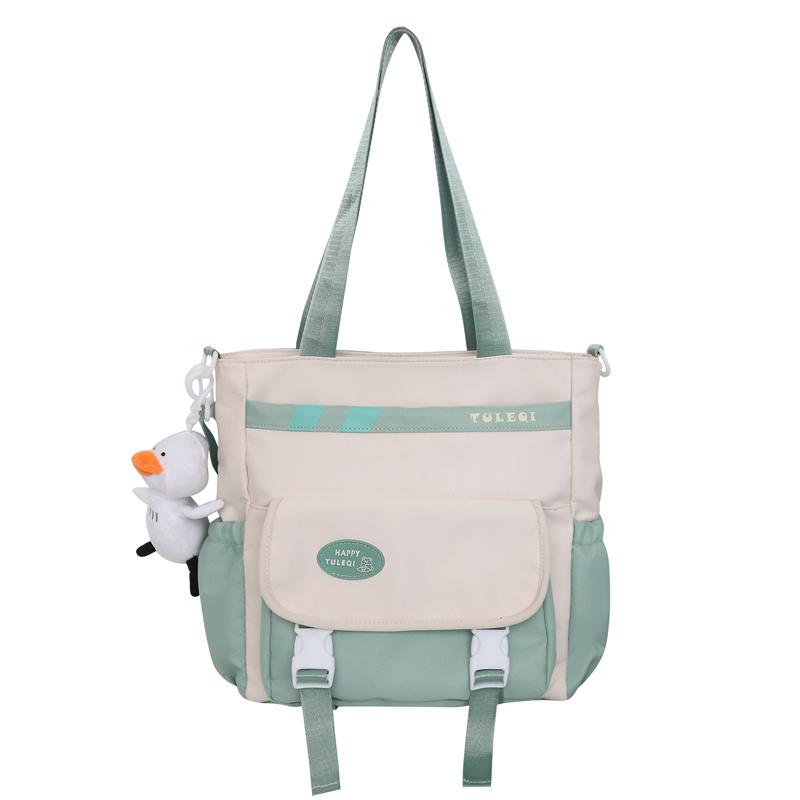 

Холщовая сумка через плечо большой емкости, водонепроницаемая нейлоновая школьная сумка для студенток, сумка-тоут на одно плечо зелёный