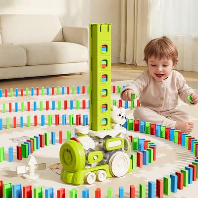 Kinder Domino Zug Spielzeug Automatischer Domino Werfer Sound Lichteffekt Kleinkind Bausteine Projektion Pädagogisches Geschenk