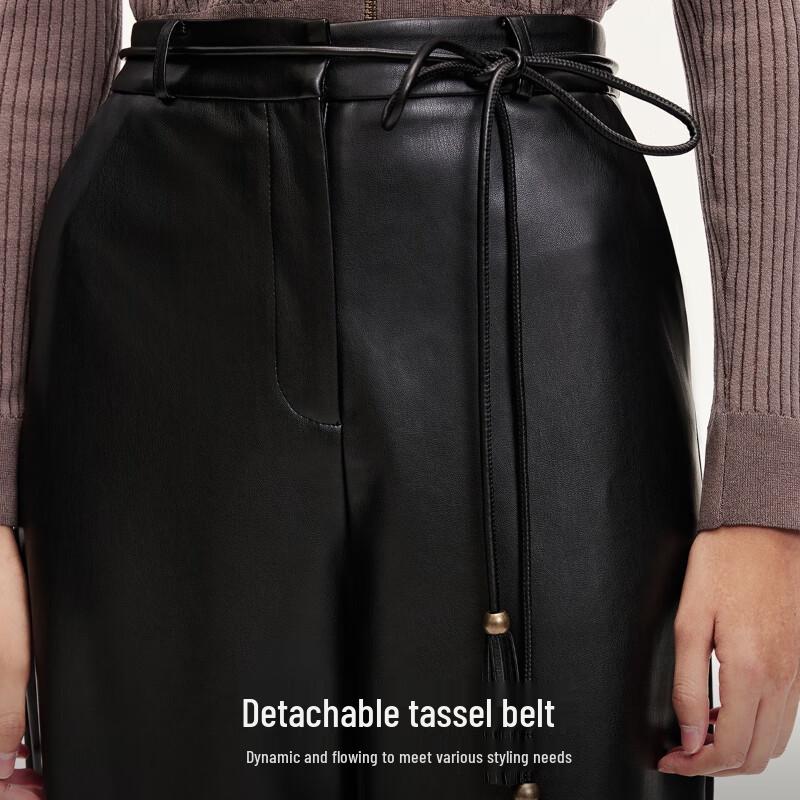 VEROMODA Women's Retro PU Tassel Straight Jeans