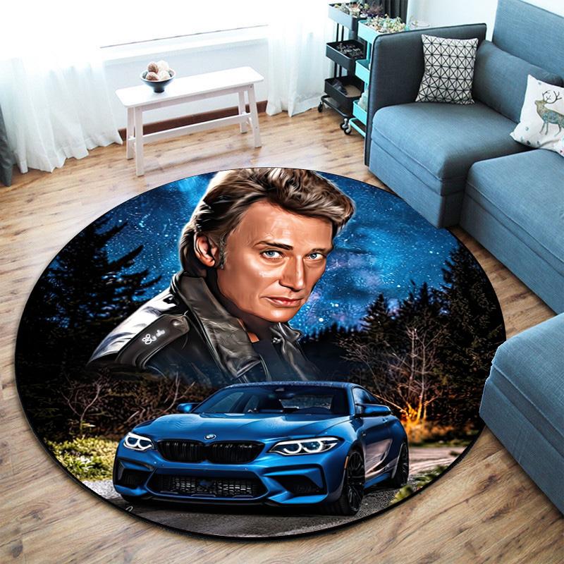 French legendary rock singer and actor Johnny Hallyday Round Carpet Soft Home Decoration Corridor Table and Chair Anti slip Outdoor Floor Mat rug H9