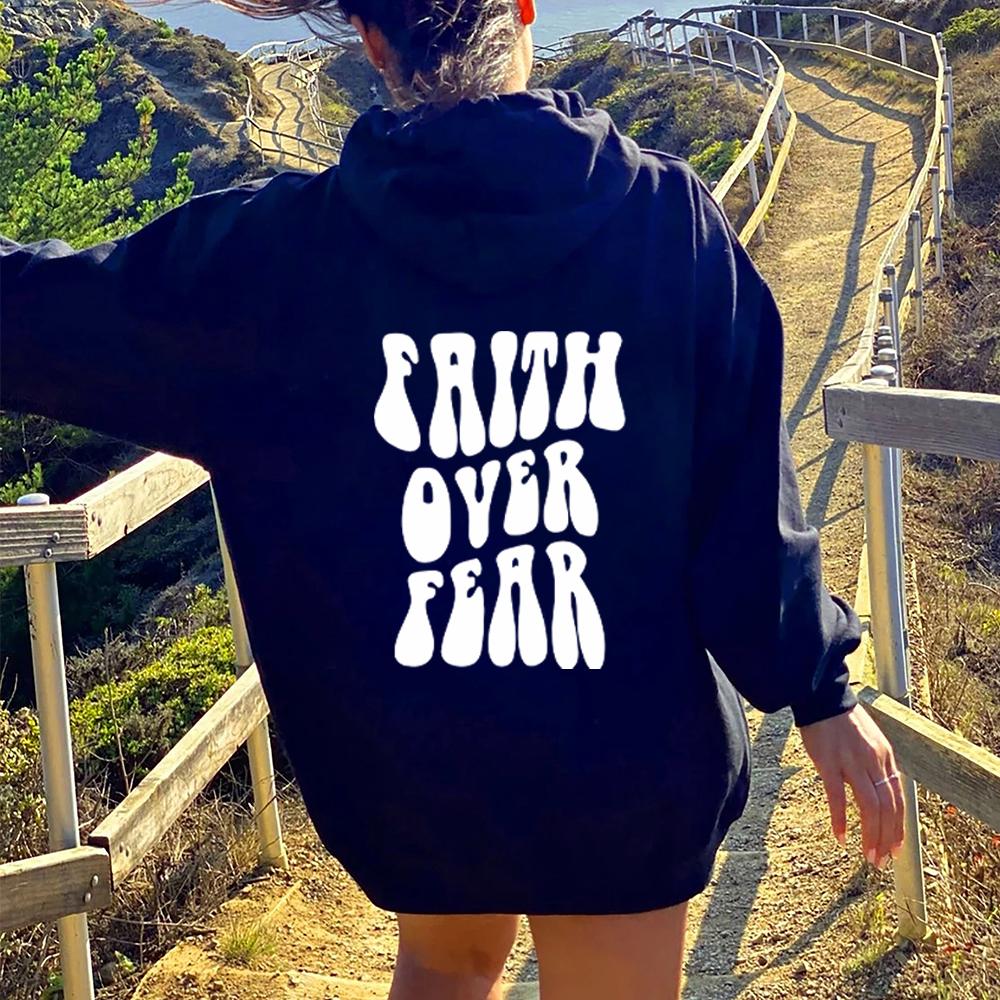 Faith Over Fear Hoodie Trendy Hoodies Christian Hoodies Bible Verse Hoodie Aesthetic Christian Hoodie Preppy Casual Sweatshirt