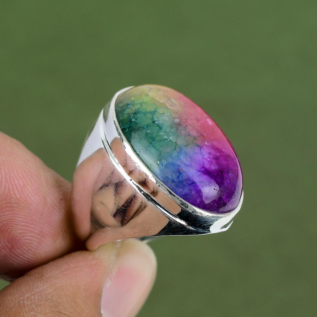 Rainbow Solar Quartz Druzy Ring 925 Sterling Silver Ring Natural Gemstone Ring Handmade Silver Jewelry Gifts For Him Available In Ring Size