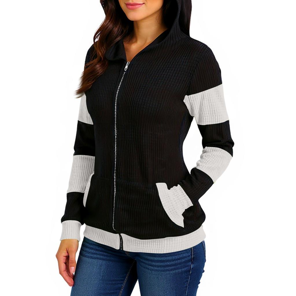 European & American Fall/Winter Hoodie - Thickened Ears Mid-Length Color-Block Hooded Cross-Border Sweatshirt
