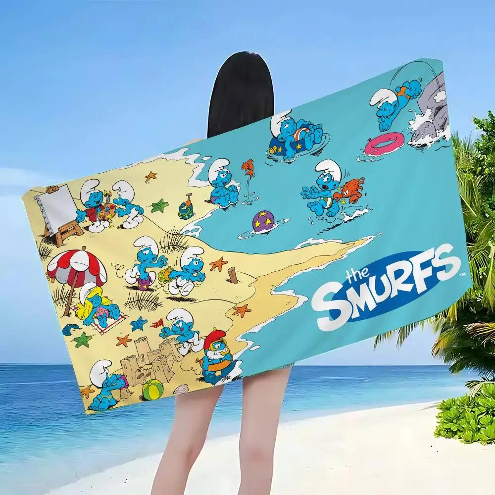 Cartoon Cute S-Smurfs Microfiber Blanket Quick Drying Beach Towels Oversized Printing Super Absorbent Pool Towel Blanket