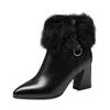 Soft leather velvet boots women's winter versatile mid-heel fashion boots women's square heel mid-heel boots velvet cotton shoes large size 4