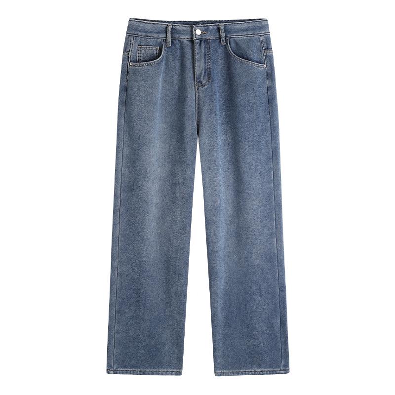 

Fleece-lined Retro High-waisted Plus Size Jeans - Slimming Wide-leg Pants for Autumn 3XL (suitable for 80-90kg)