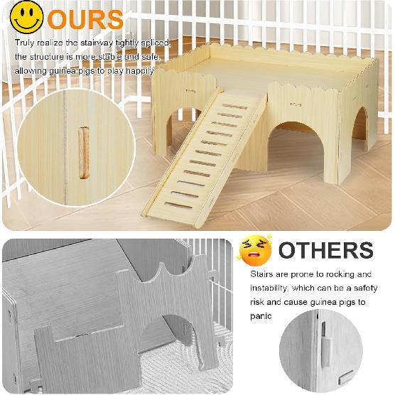 Large Guinea Pig Hideout, Upgraded Wooden Guinea Pig Castle with Guinea Pig Ramp, Easy To Assemble Guinea Pig House for Small Animal House Habitat or