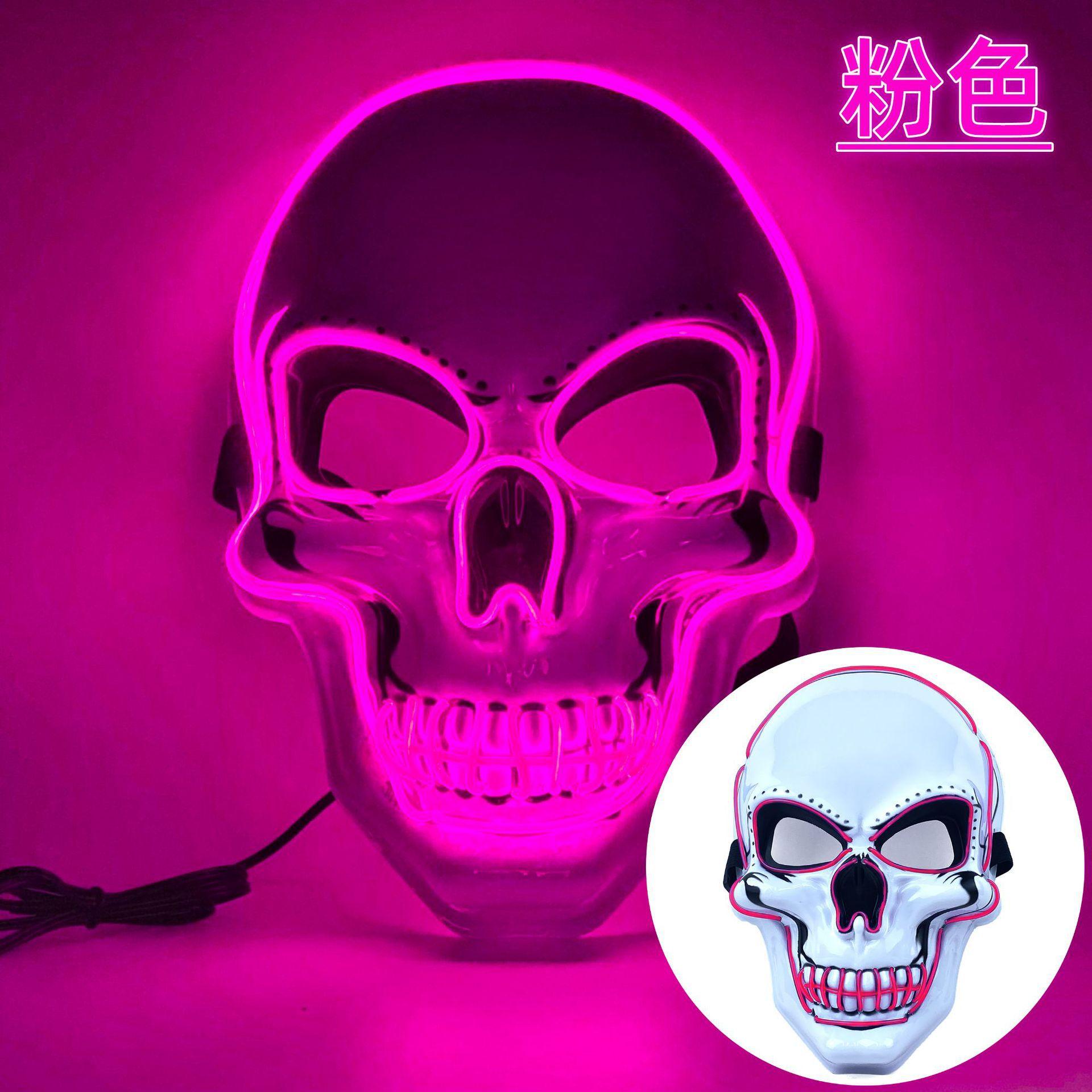 Halloween Volwassen Zuiveringsmasker LED Gloeiend Schedel Terreurmasker Koud Licht Masker Rollenspel Maskeradebal roze