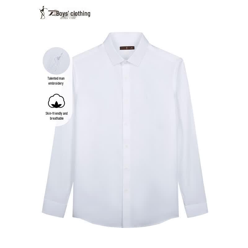 Men's 100% Cotton Embroidered Stripe Business Long-Sleeve Shirt