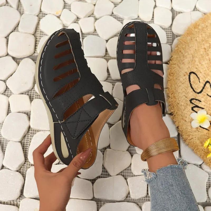 

Дышащая женская летняя обувь однотонные женские сандалии уличные слипоны с открытым носком на танкетке женские сандалии женская обувь 43