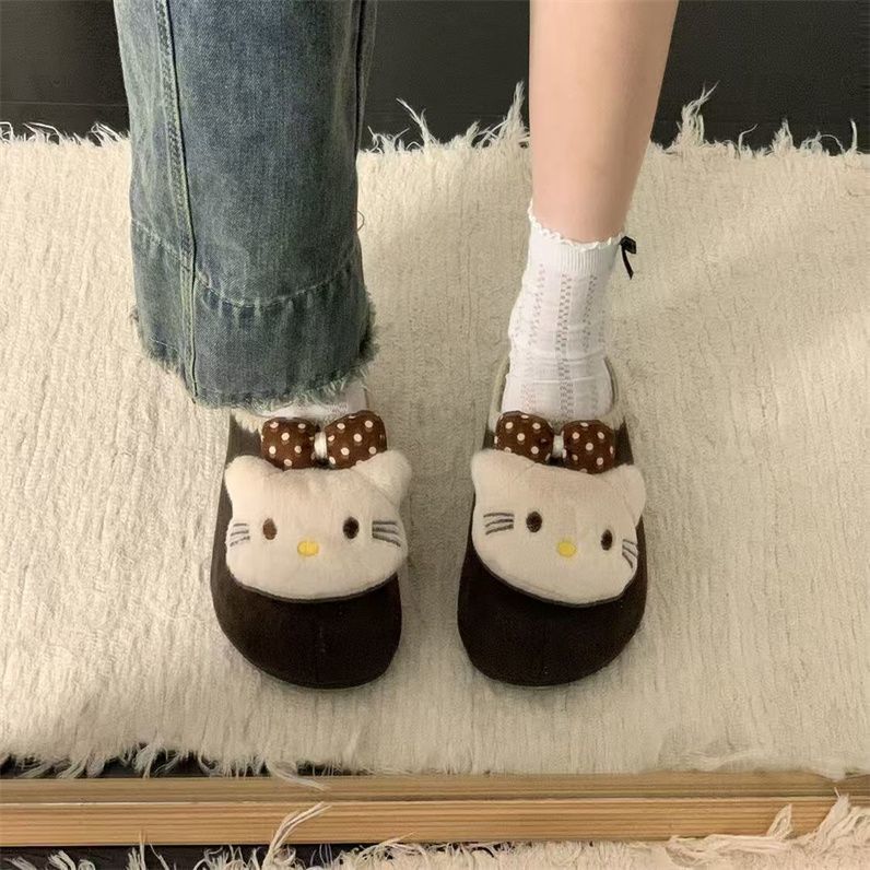 Cotton Drag Lace Bow Soft Sole Round Head Wind Bag Head Half Slippers Birkenstocks