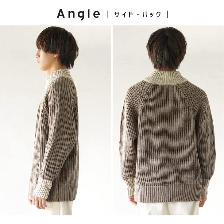 Samdiff Chunky Knit Bulky Switching Loose Thick Mock Solid Premium Size Men's Two-Tone Sweater, Knit, Design, Fit, Neck, Color, High-Quality, Sweater,