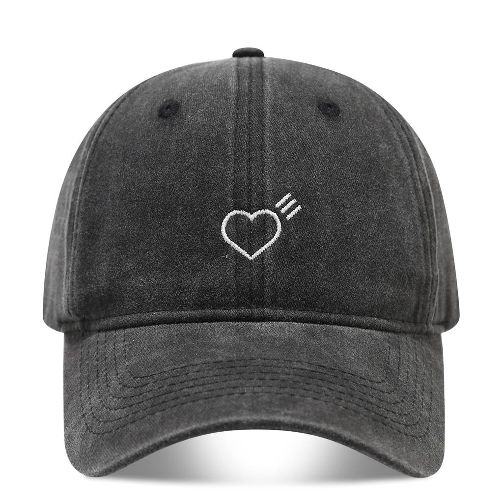 Literary and retro small love embroidery soft top fashion cap women's summer outdoor simple washed baseball cap men's autumn