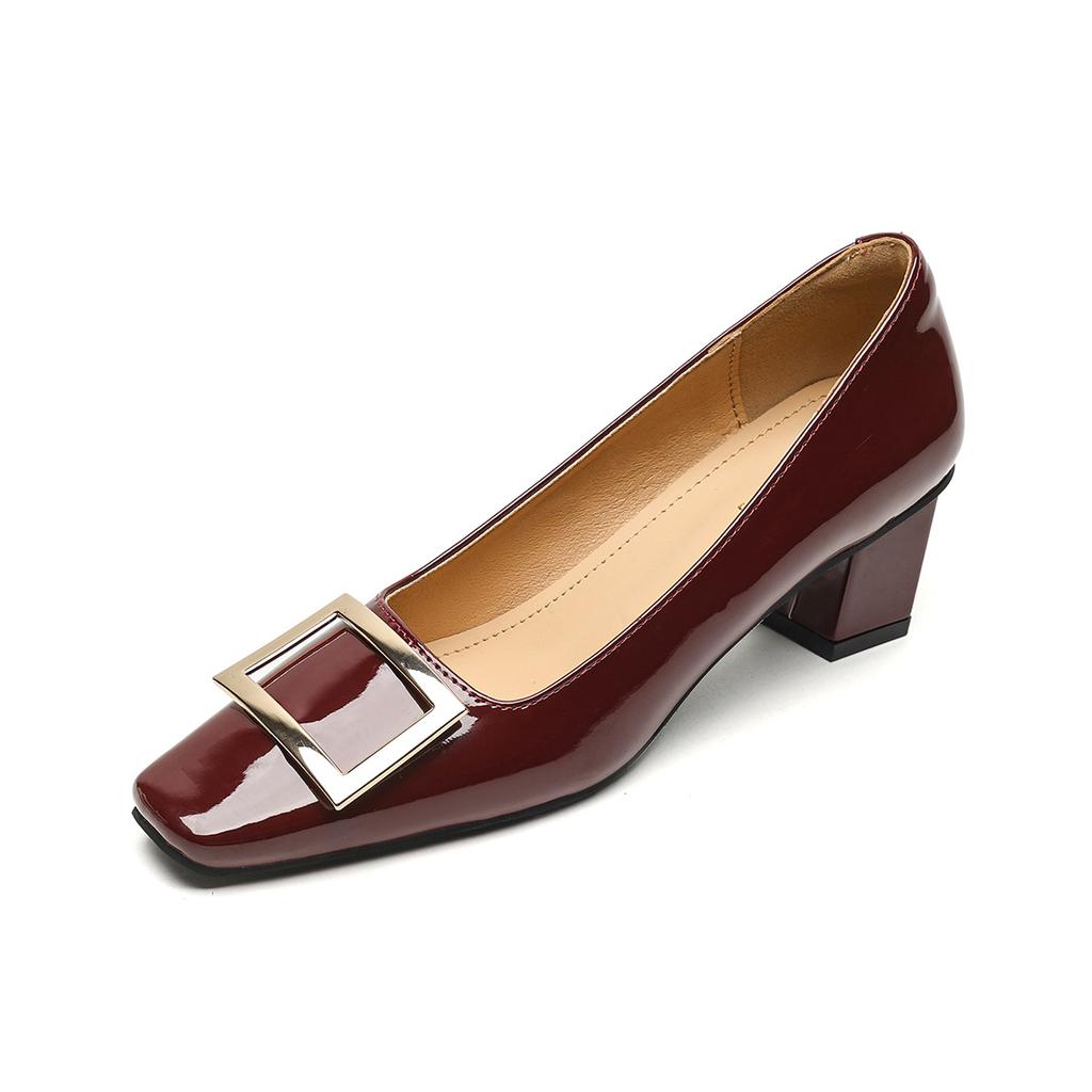 Grape Mother Studiolee Classic Square Buckle Small Square Head Shallow Mouth High Heels Women's Summer Thick Heel Flat Bottom Commuter Shoes