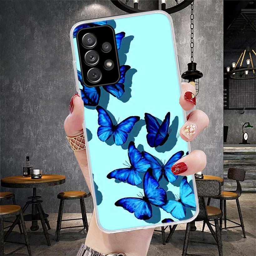 Blue Butterfly Beautiful Wing Soft Phone Case For Samsung Galaxy A12 A22 A32 A52 A72 A02S A51 A50S A71 A70 A31 A20S Note 20 Ultr