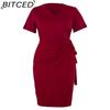 BITCED Plus Size Solid Color Casual Resort Dress Tie-Detail Resort V-Neck Midi Dress