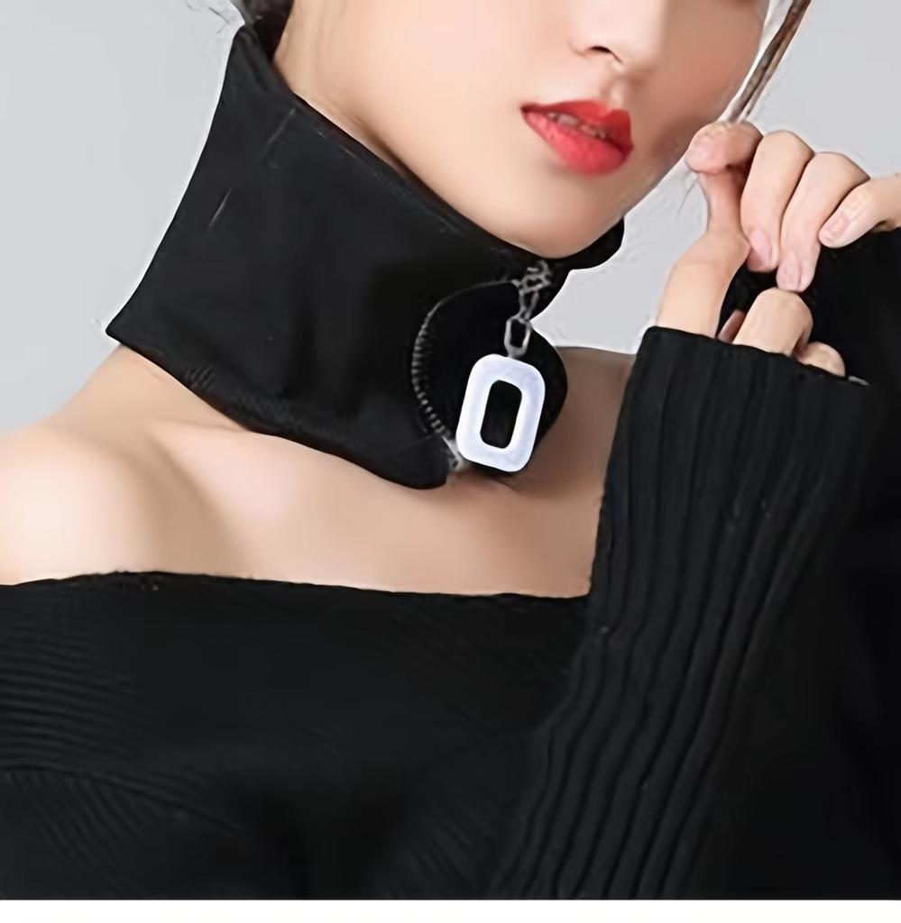 Elegant Zipper Neck Warmer, Stretchable Windproof Knit Scarf and Collar for Warm Decoration