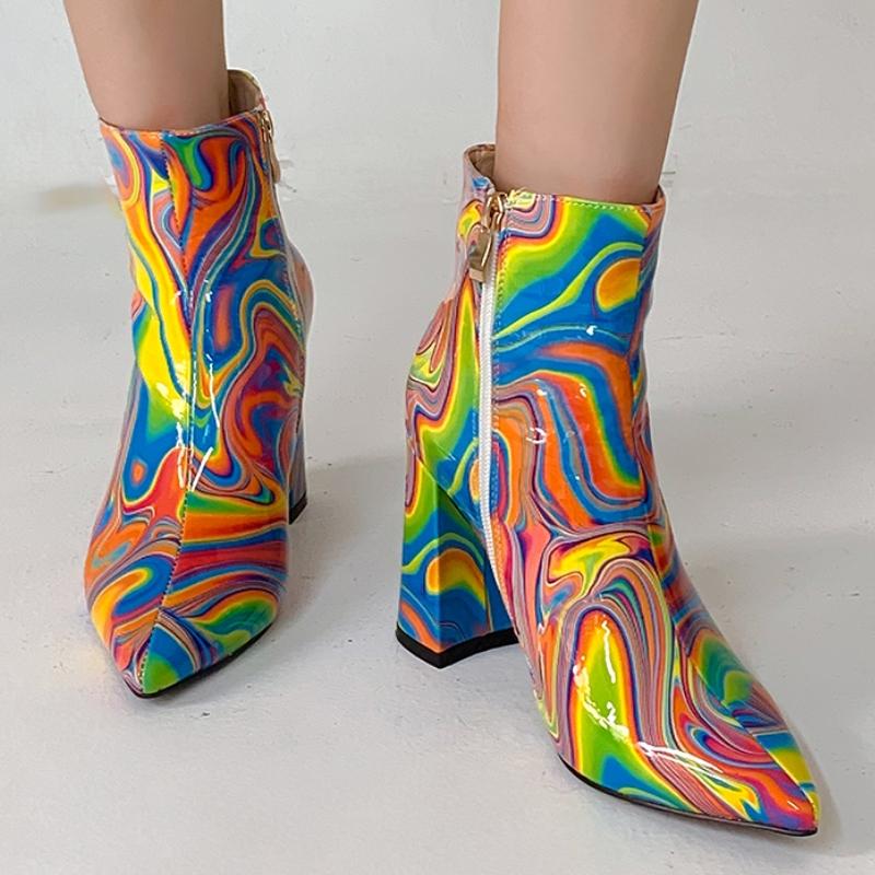 Sexy Ankle Boots for Women Autumn Winter 2024 Flower Short Boot Low Heels Footwear Party Shoes Ladies Waterproof Large Size 45