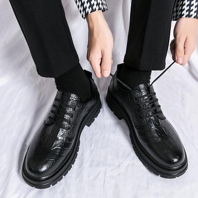 2024 Men Korea Leather Platform Oxfords Slip On Thick Tottom Male Derby Shoes Casual Loafers Mens Square Toe Formal Dress Shoes