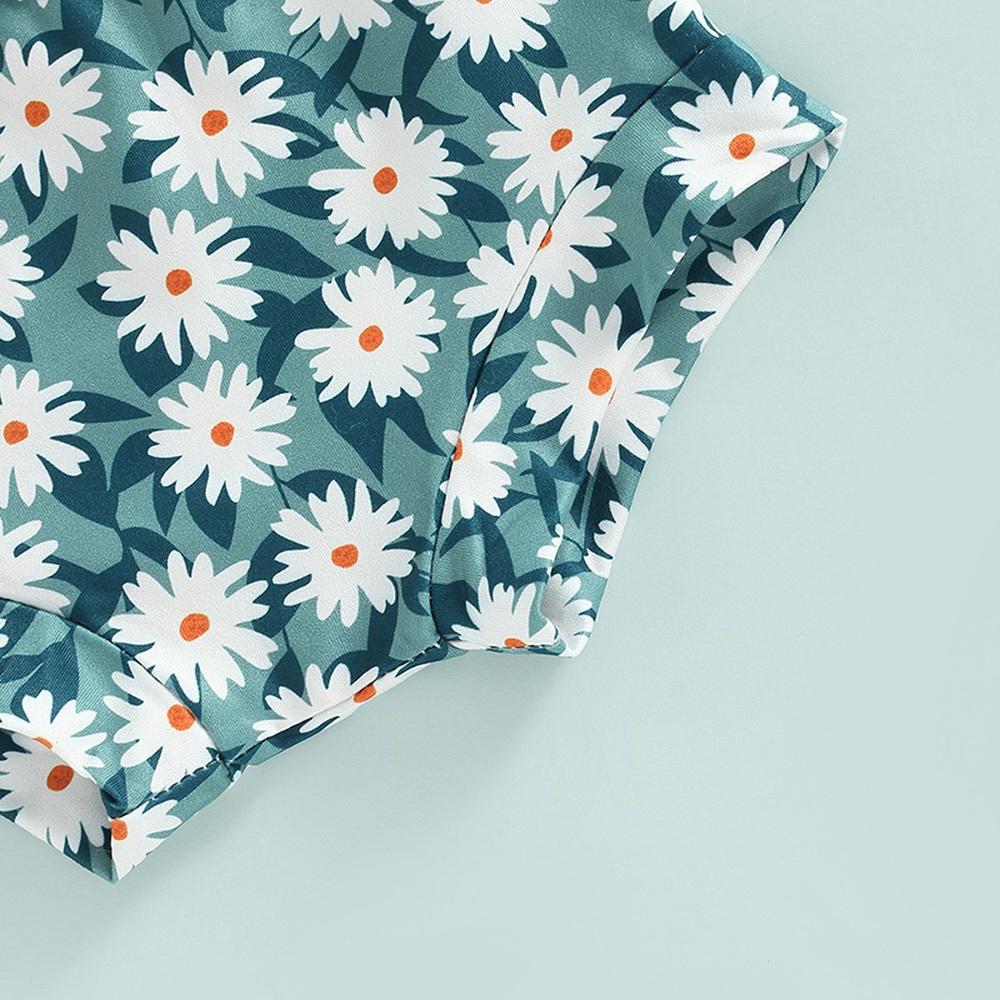 Camiseta estampada com letras Summer Babe + shorts estampados com flores margaridas + faixa de cabeça 3 peças roupas para 0-3 anos